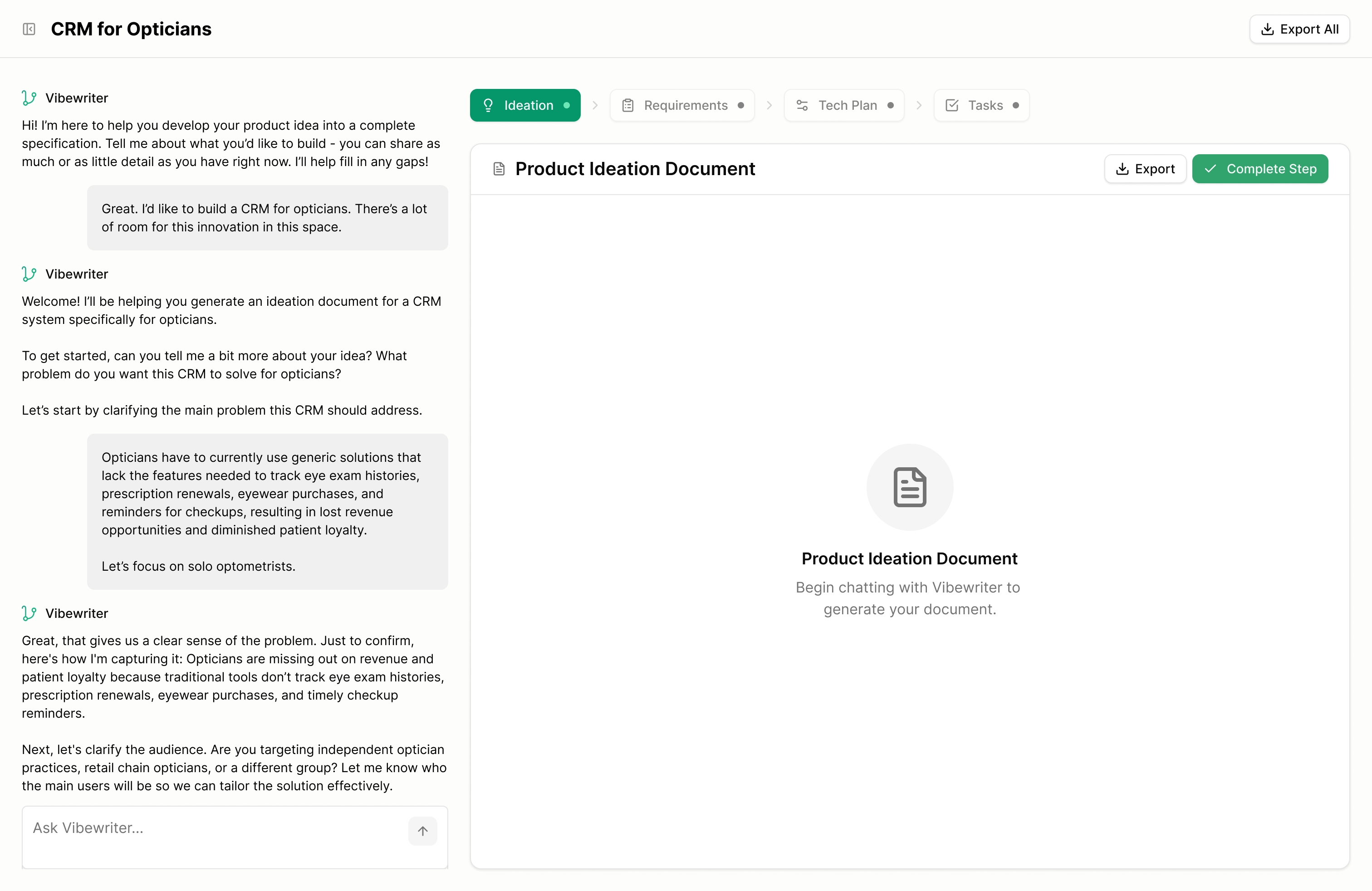 Vibewriter Dashboard Screenshot