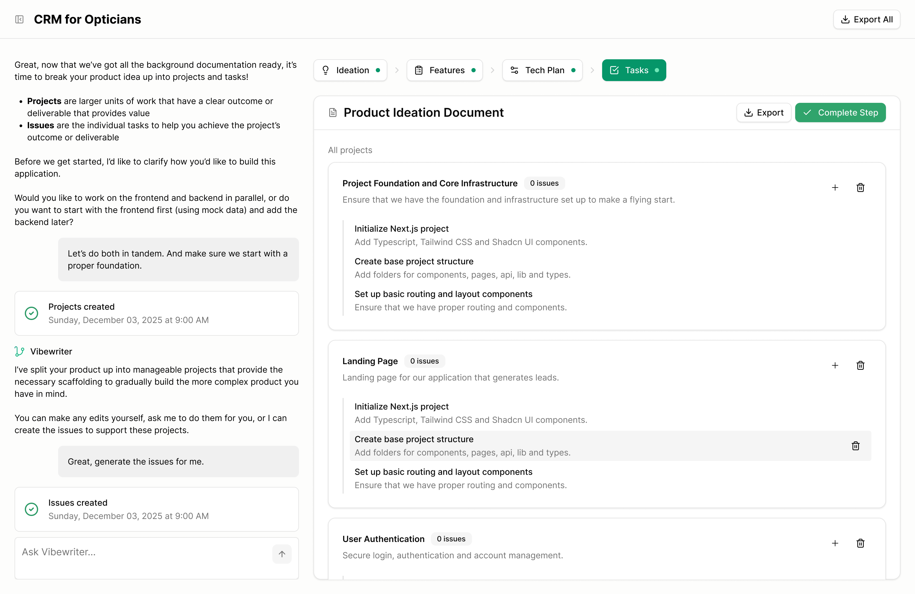 Vibewriter Analytics Screenshot